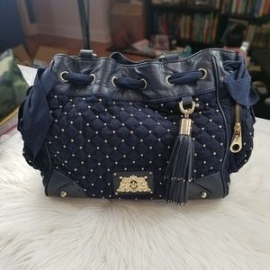 Y2K Juicy Couture Navy Blue Gold Studded Rivet Shoulder Handbag Purse